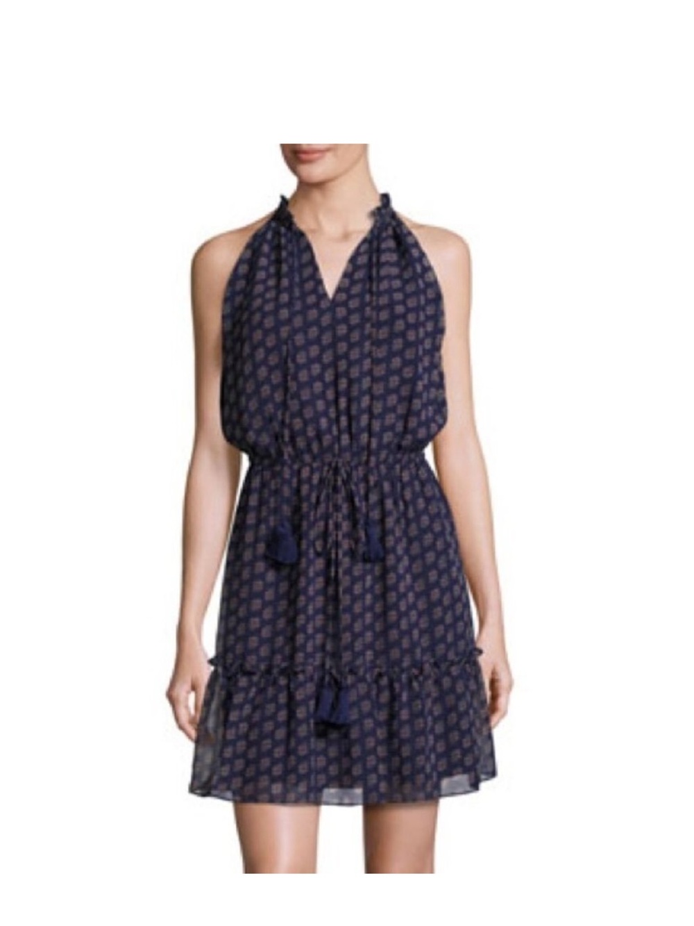 New Likely Blue Bayard Norfolk Chiffon Halter Dress Tassel Boho Size 0 Floral